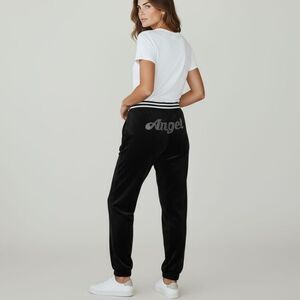 No Boundaries Angel Rhinestone Black Velveteen Joggers sz XL